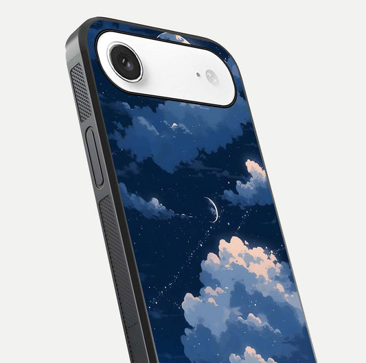 Moon Dream Haze Glass Case for iPhone Air  close-up angled shot showing moon reflection and subtle glow
