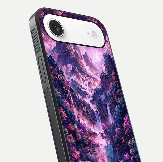 Mystic Cascade Peaks Glass Case for iPhone Air  close-up angled shot showing peak reflections and color gradient