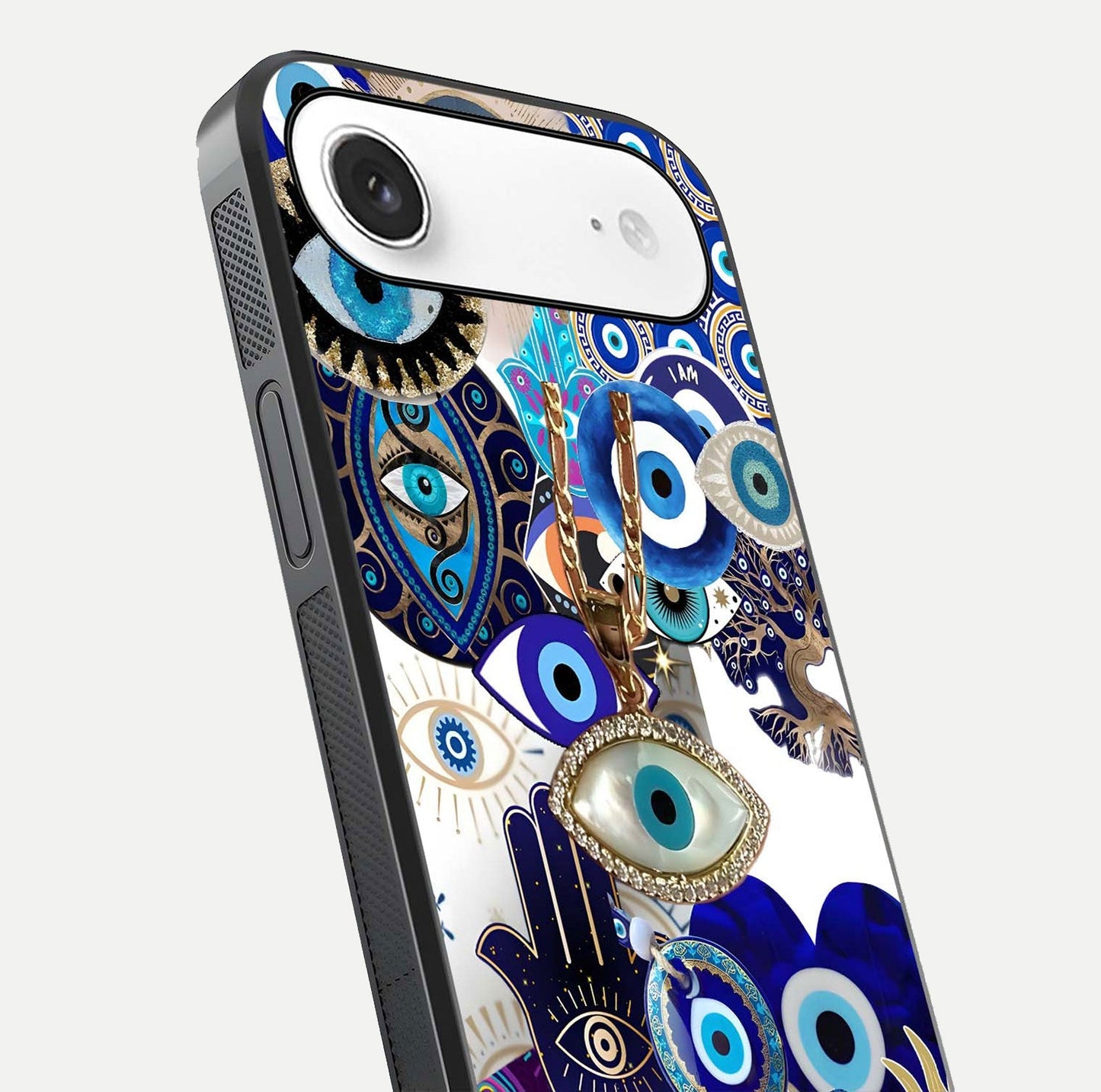 Mystic Charm Eye Glass Case for iPhone Air  close-up angled shot showing detailed eye art and reflection