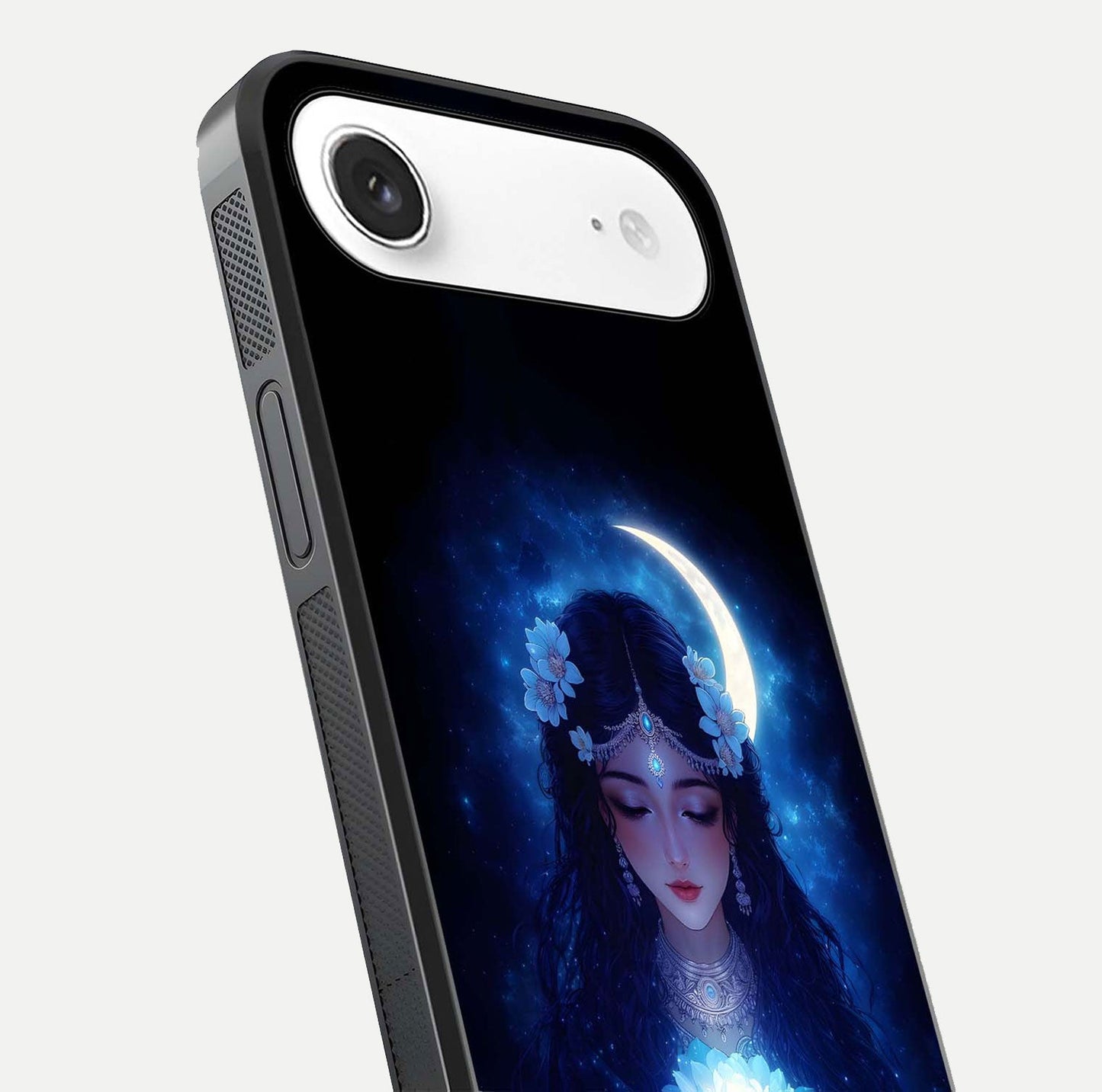 Mystic Moon Queen Glass Case for iPhone Air  close-up angled shot showing shine and lunar tones