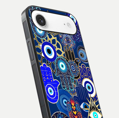 Mystic Palm Guard Glass Case for iPhone Air  close-up angled shot showing eye symbol and fine texture