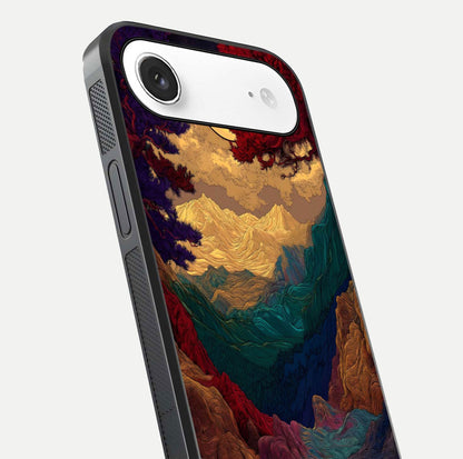 Mystic Valley Light Glass Case for iPhone Air  close-up angled shot highlighting gradient sky and reflection