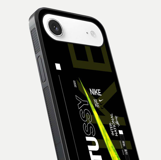 Neon Street Edition Glass Case for iPhone Air  close-up angled shot showing urban neon lights and shine