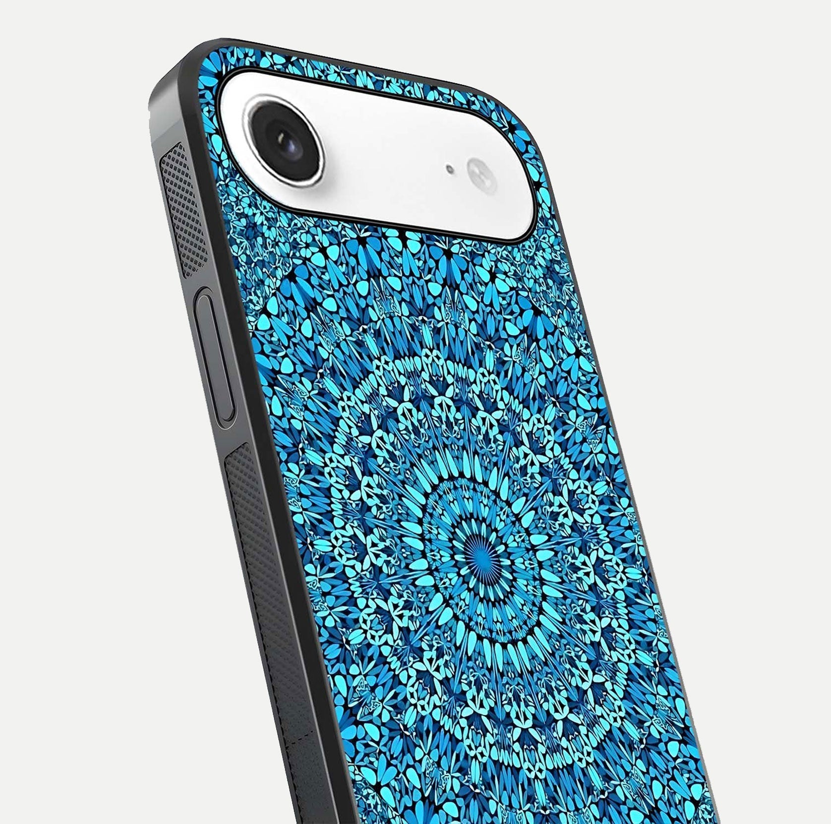Ocean Bloom Mandala Glass Case for iPhone Air  close-up angled shot highlighting detailed mandala and reflection