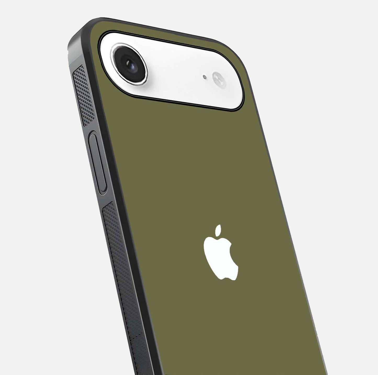 Olive Matte Essence Glass Case for iPhone Air  close-up angled shot showing soft reflection and minimal finish