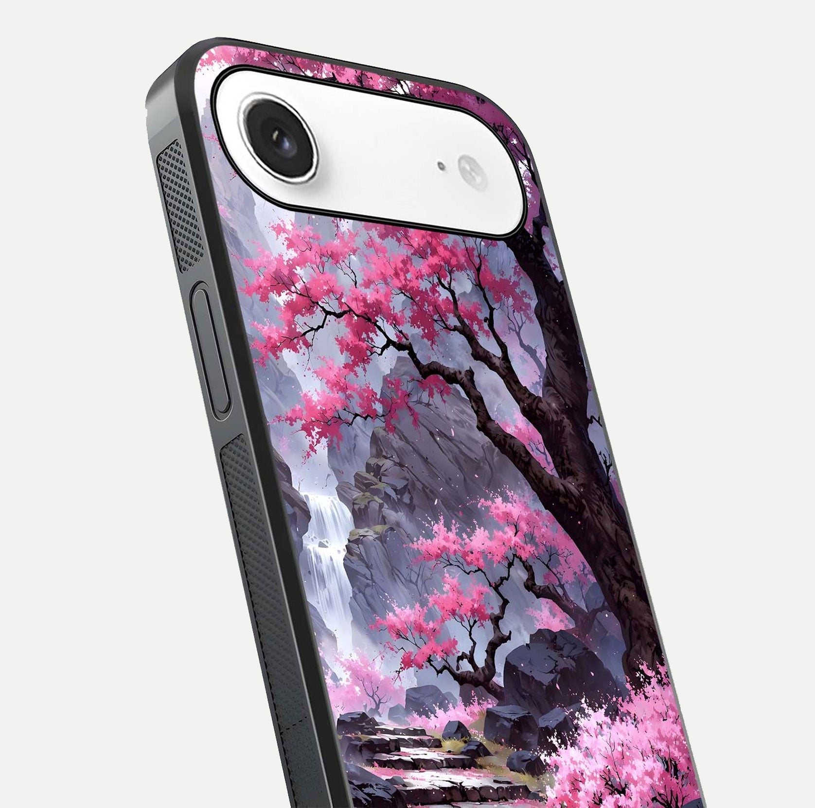 Pinkish Scenery Glass Case for iPhone Air  close-up angled shot showing reflection and gradient color blend