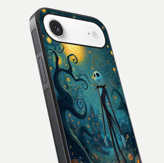 Pumpkin Moonlight Tale Glass Case for iPhone Air  close-up angled shot highlighting reflection and vibrant glow