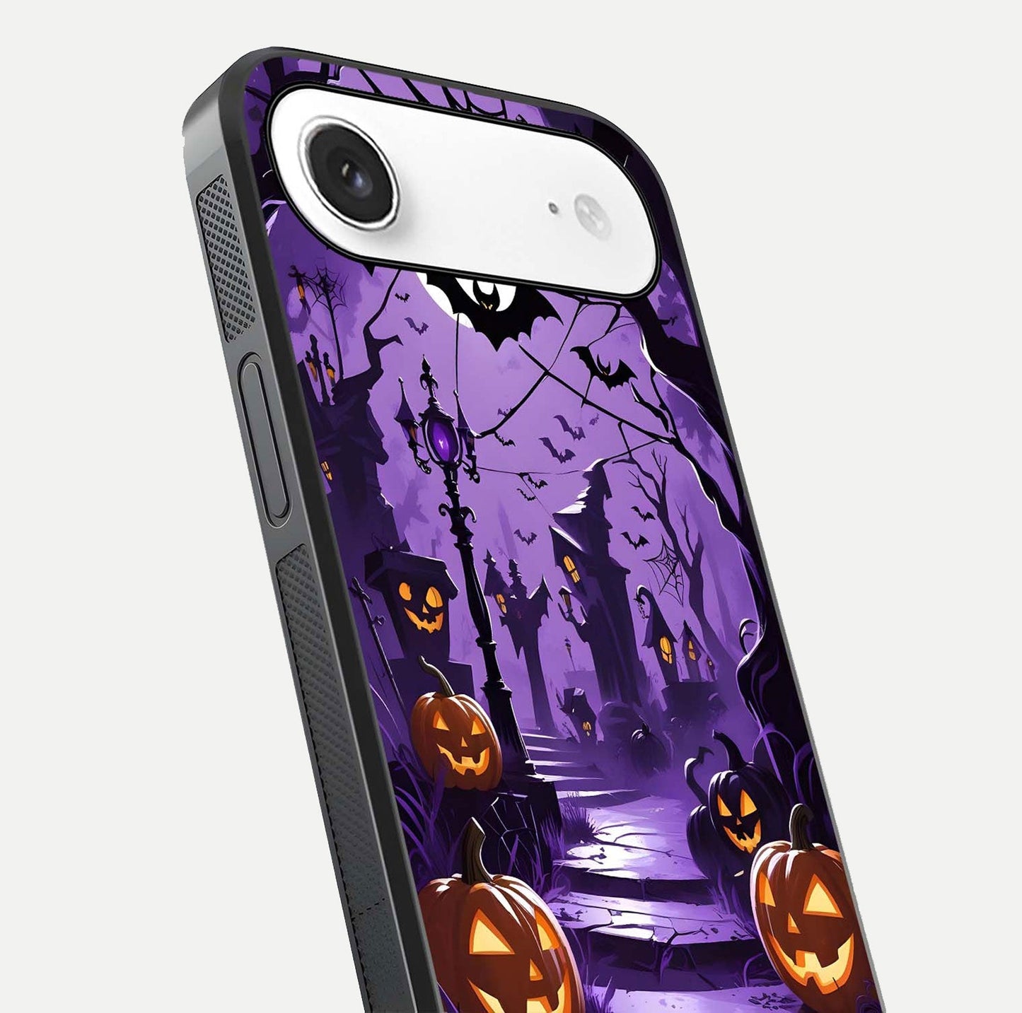 Pumpkin Patch Halloween Glass Case for iPhone Air  close-up angled shot highlighting pumpkin texture and shine