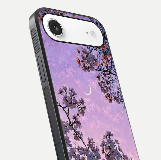 Purple Serenity Moon Glass Case for iPhone Air  close-up angled shot showing reflection and gradient purple hues