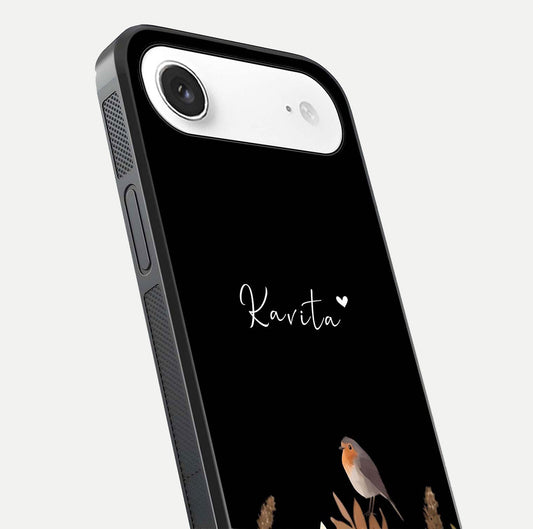 Quiet Garden Tune Custom Name Glass Case for iPhone Air  close-up angled shot showing soft tones and gloss reflection
