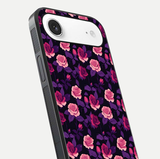 Rose Garden Twilight Glass Case for iPhone Air  close-up angled shot highlighting rose contrast and reflection