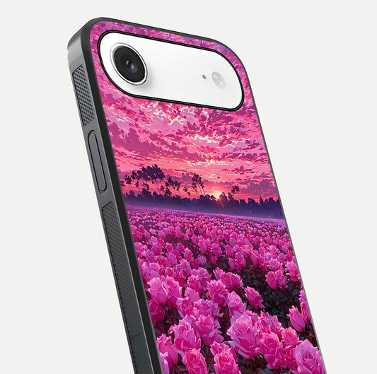 Rose Sunset Valley Glass Case for iPhone Air  close-up angled shot showing rose detailing and golden hues
