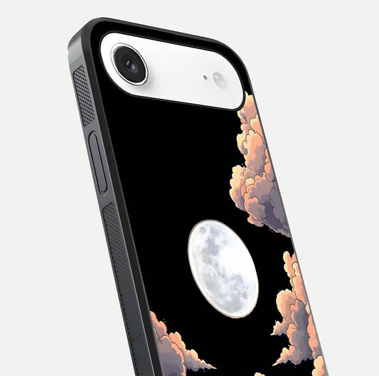 Shade Cloud Moon Glass Case for iPhone Air  close-up angled shot highlighting moon reflection and depth