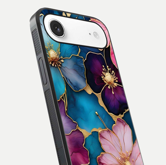 Sparkle Floral Glass Case for iPhone Air  close-up angled shot highlighting shimmer details and reflection