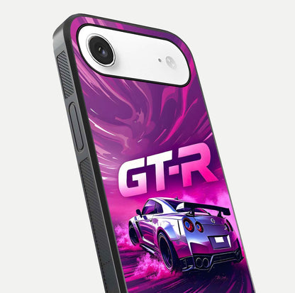 Speed Drift Legend Glass Case for iPhone Air  close-up angled shot highlighting speed lines and reflection