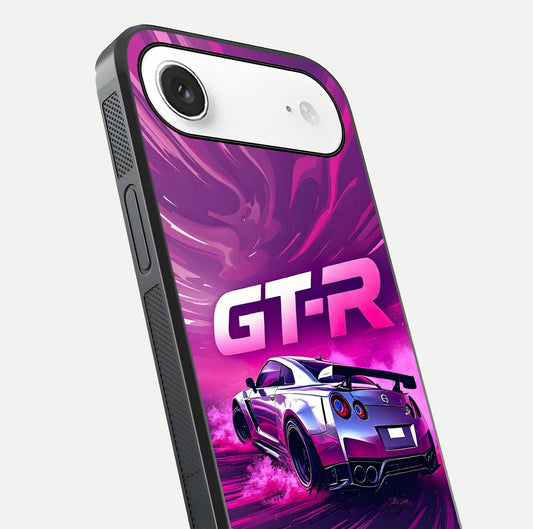 Speed Drift Legend Glass Case for iPhone Air  close-up angled shot highlighting speed lines and reflection