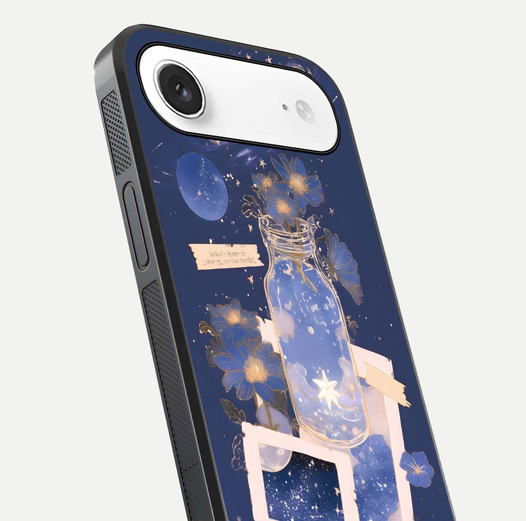 Starlit Cosmic Jar Glass Case for iPhone Air  close-up angled shot highlighting stars, reflections, and HD shine