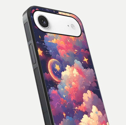 Starlit Dream Clouds Glass Case for iPhone Air  close-up angled shot highlighting cloud texture and reflection