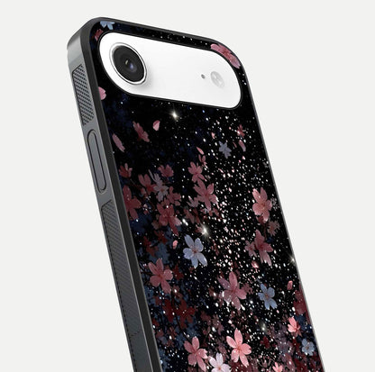 Starlit Flower Dreams Glass Case for iPhone Air  close-up angled shot highlighting petal reflection and HD depth
