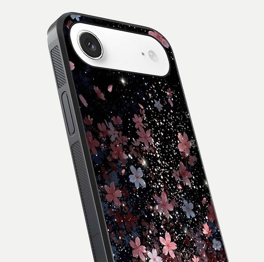 Starlit Flower Dreams Glass Case for iPhone Air  close-up angled shot highlighting petal reflection and HD depth