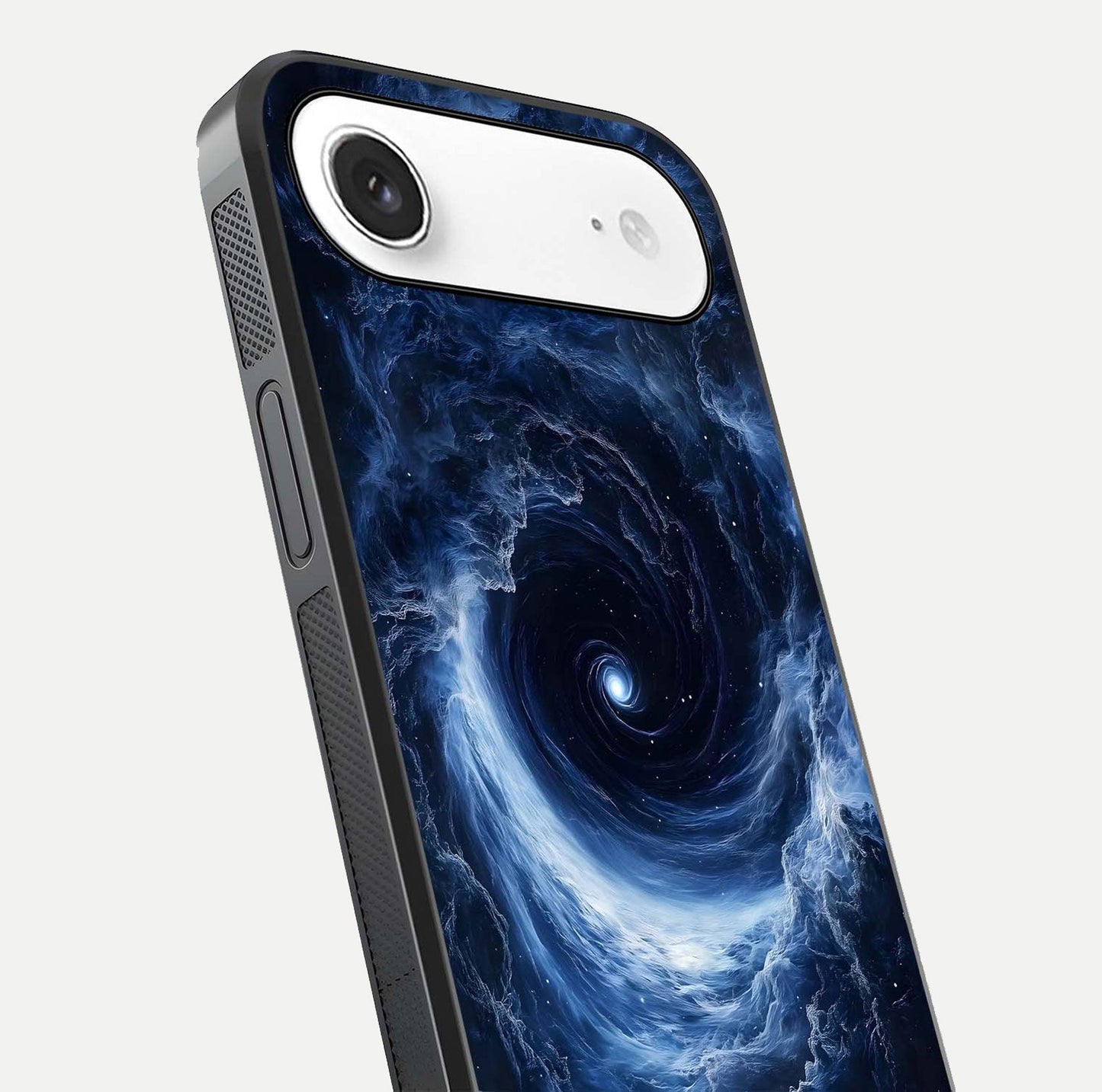 Stunning Galaxy Glass Case for iPhone Air  close-up angled shot highlighting nebula tones and HD reflection