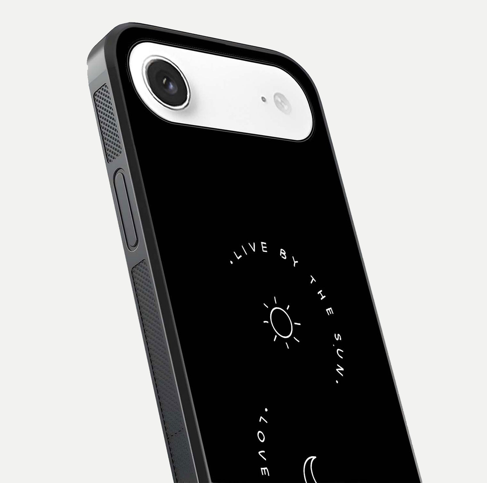 Sun Moon Balance Glass Case for iPhone Air  close-up angled shot highlighting cosmic art and HD reflection