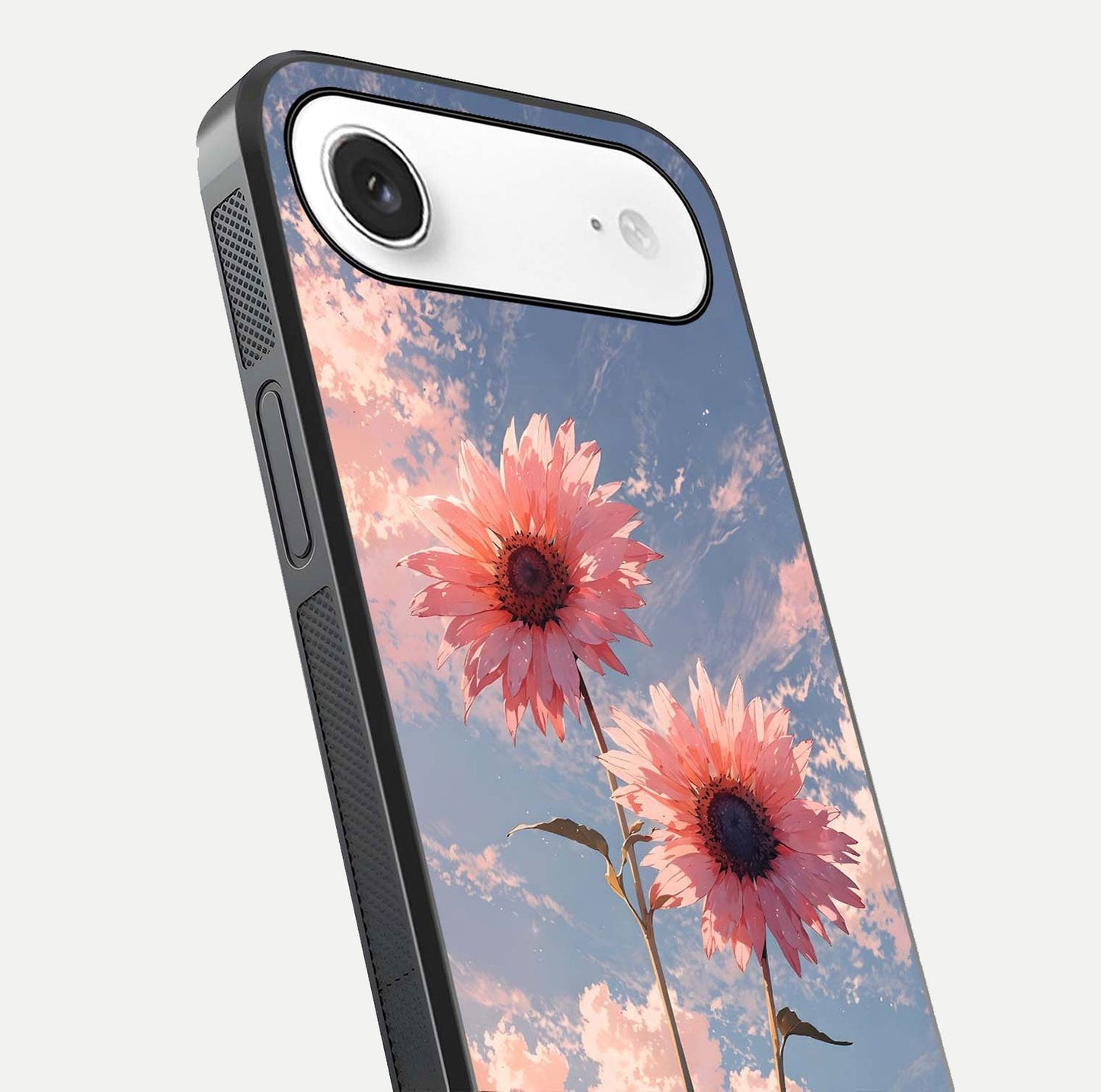 Sunlit Daisy Glow Glass Case for iPhone Air  close-up angled shot highlighting petal texture and reflection