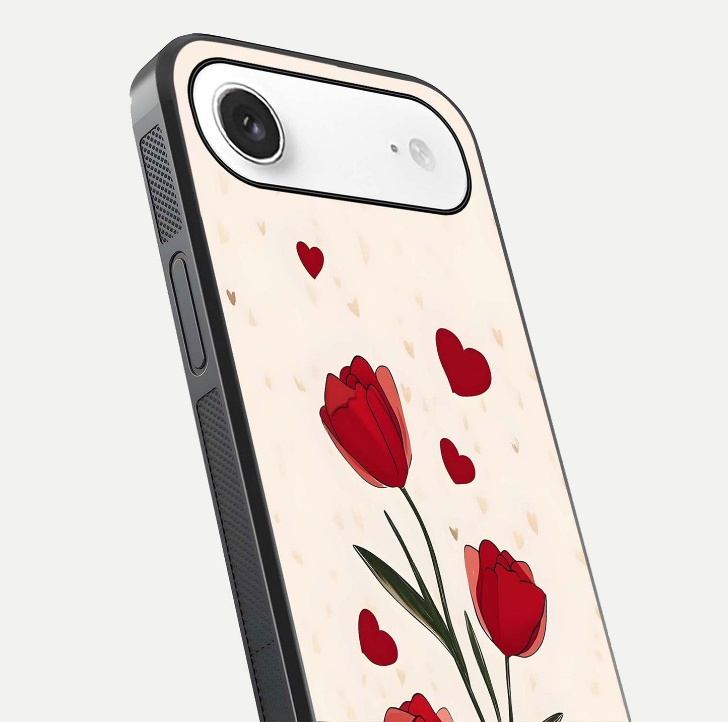 Tulip With Heart Glass Case for iPhone Air  close-up angled shot highlighting petal details and reflection