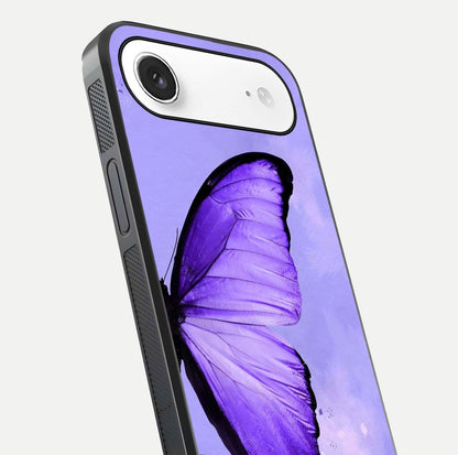 Violet Dream Wing Glass Case for iPhone Air  close-up angled shot highlighting wing texture and reflection