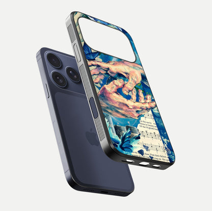 Aesthetic Divider Glass Case for iPhone 16 Pro floating dual-view mockup showing edge design and detailed divider gloss texture