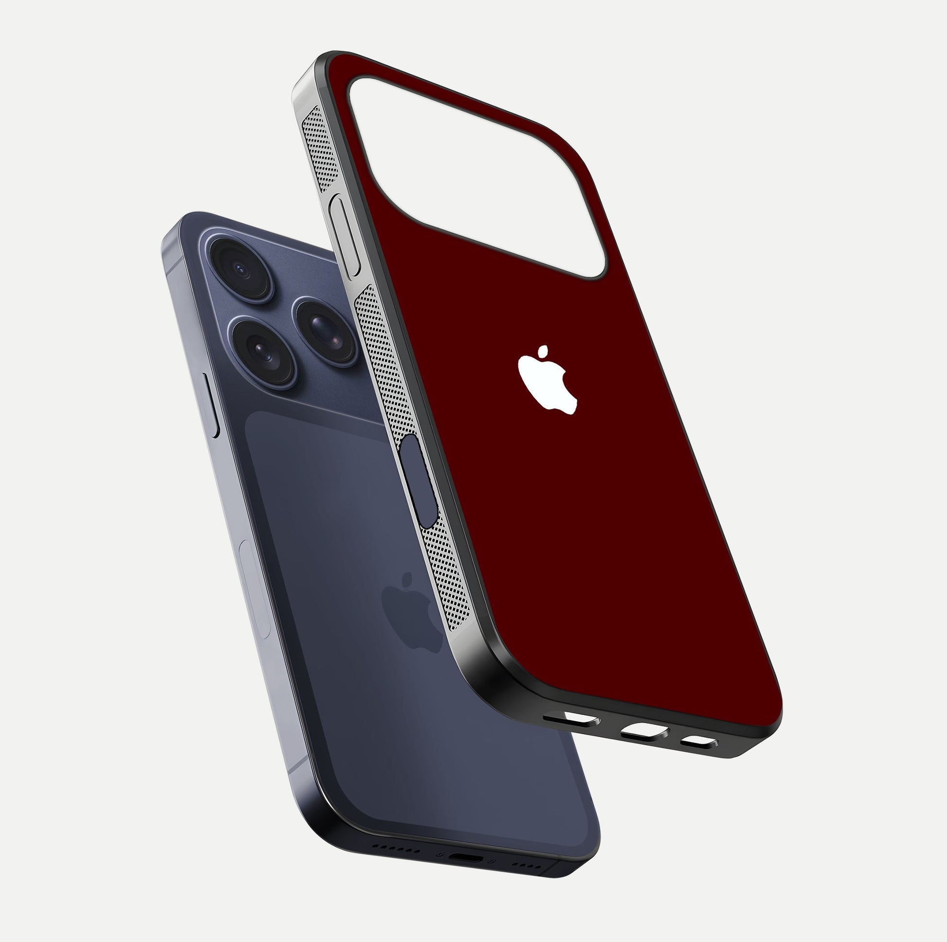 Apple Crimson Core Glass Case for iPhone 16 Pro floating mockup with red-gloss effect and metallic Apple design