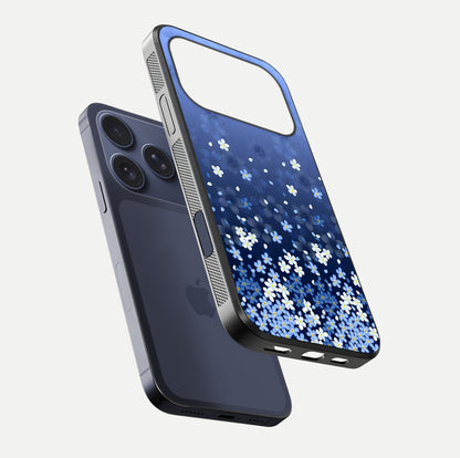 Blue Starry Glass Case for iPhone 16 Pro floating mockup capturing cosmic tone and HD gloss texture