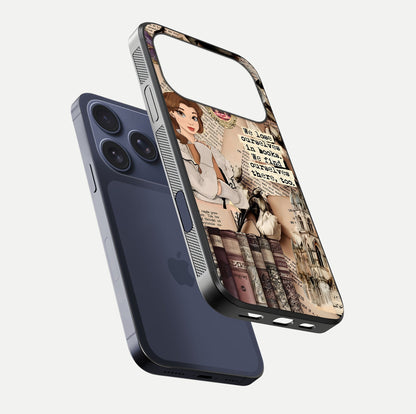 Bookish Dream World Glass Case for iPhone 17 Pro floating mockup capturing gloss shine and artistic balance