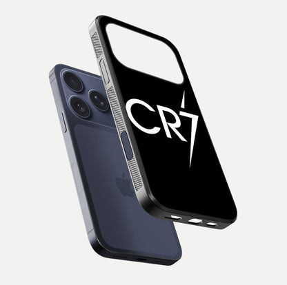 CR7 Elite Strike Glass Case for iPhone 17 Pro floating mockup displaying HD gloss and sporty texture