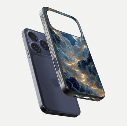 Celestial Cloud Road Glass Case for iPhone 17 Pro floating mockup capturing glowing horizon and HD gloss