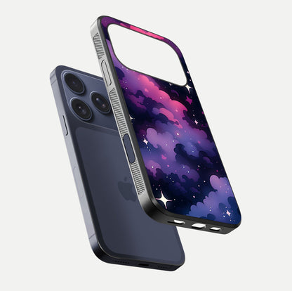 Celestial Moon Magic Glass Case for iPhone 17 Pro floating mockup showing reflection gradient and smooth polish