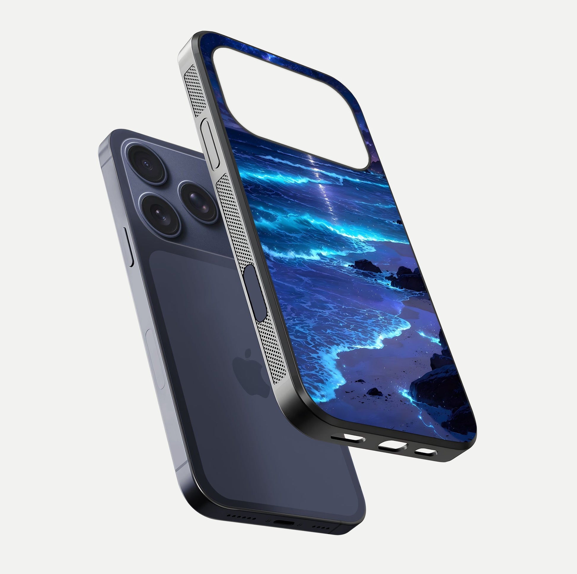 Classic Damn Look Glass Case for iPhone 17 Pro floating mockup emphasizing HD gloss and stylish edges