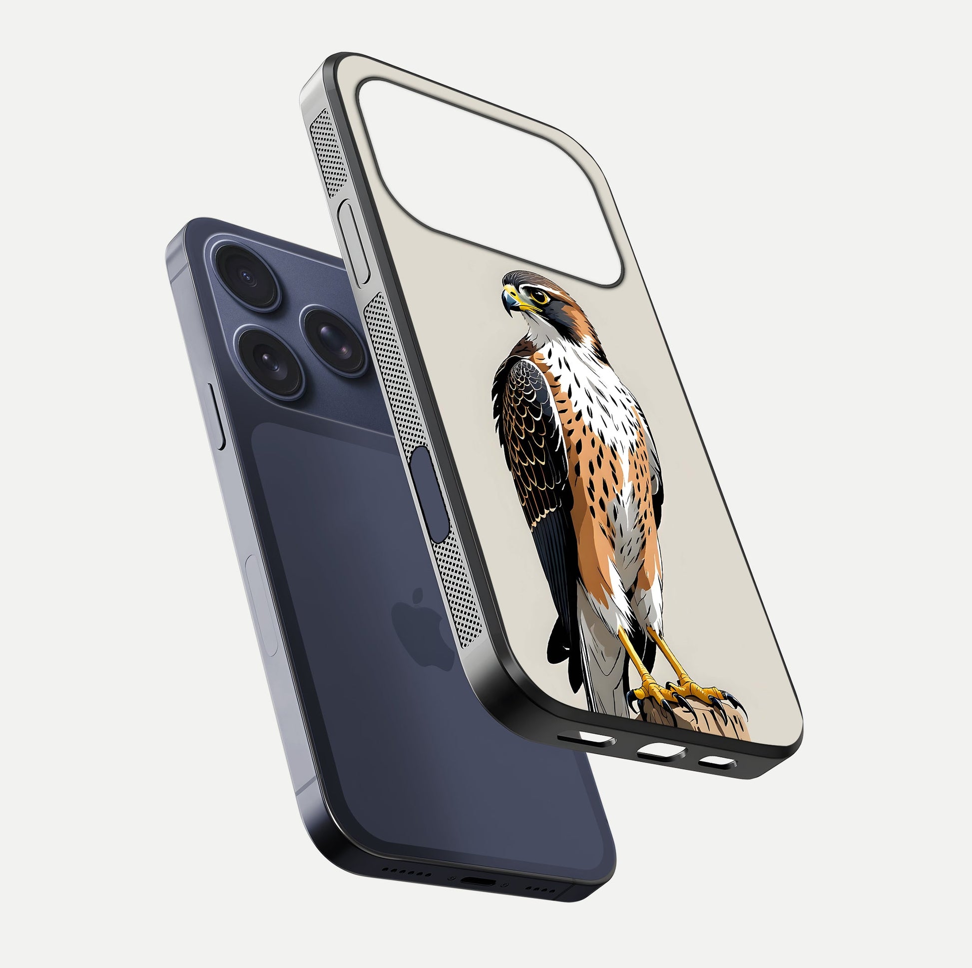 Clever Eagle Glass Case for iPhone 17 Pro floating mockup displaying sharp gloss and art contrast