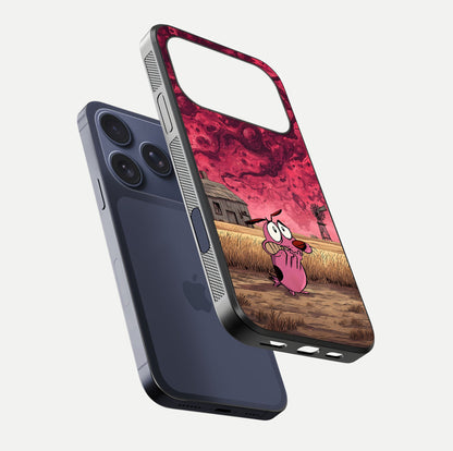 Courage Under Sky Glass Case for iPhone 17 Pro floating mockup showing shine reflection and clean edges