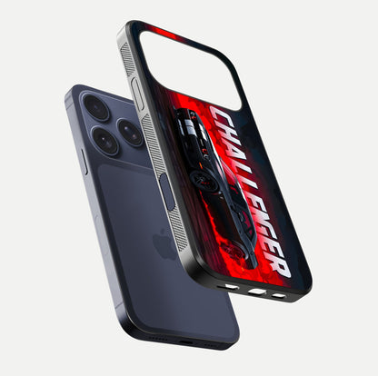 Crimson Challenger Fury Glass Case for iPhone 17 Pro floating mockup showing HD gloss and sleek shine