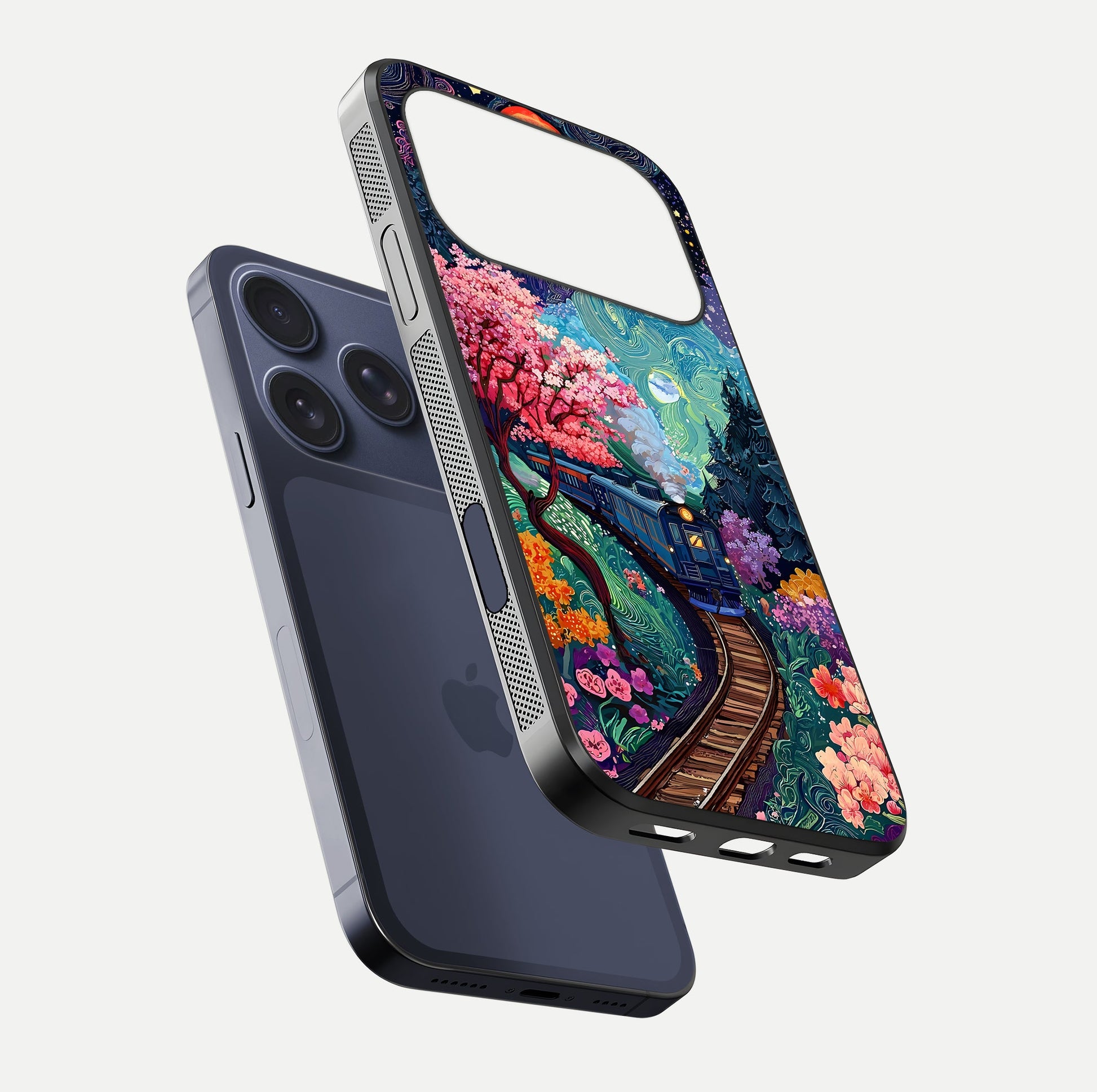 Digital Art Glass Case for iPhone 17 Pro floating mockup showing HD gloss and smooth reflection