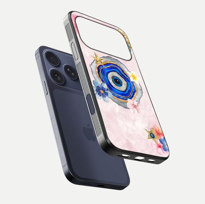 Divine Aura Bloom Glass Case for iPhone 17 Pro floating mockup showing gloss texture and elegant design