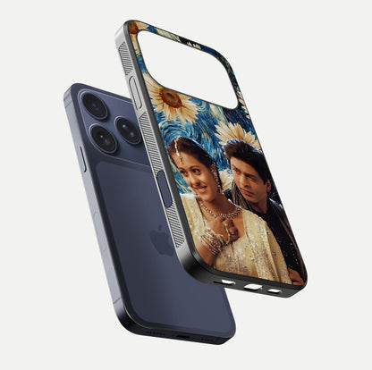 Eternal Love Story Glass Case for iPhone 17 Pro floating mockup showing glossy shine and romantic tone