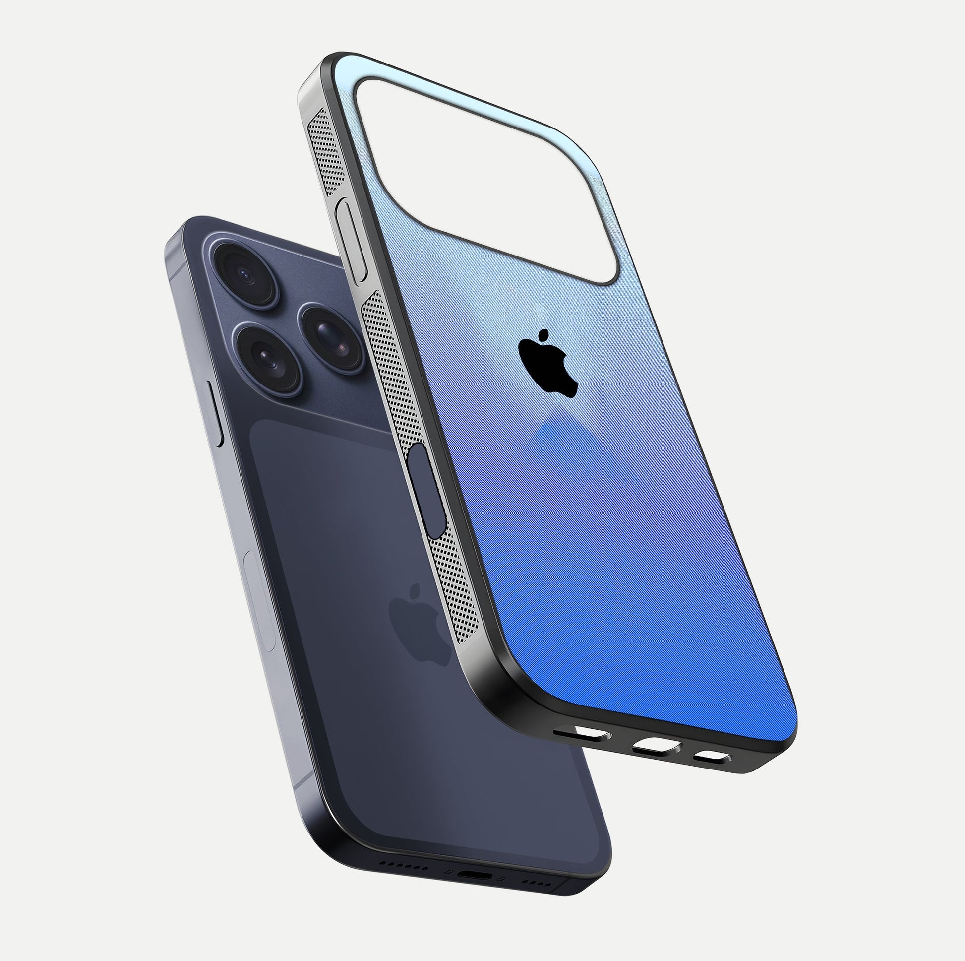 Gradient Apple Vibe Glass Case for iPhone 17 Pro floating dual-view mockup showing gloss polish and gradient blend