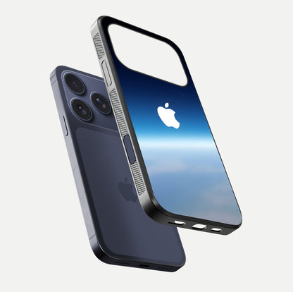 Minimal Apple Sky Glass Case for iPhone 17 Pro floating dual-view mockup showing HD gloss and Apple design