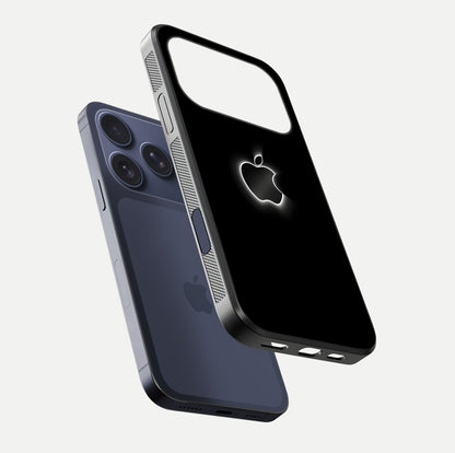 Neon Apple Glow Glass Case for iPhone 17 Pro floating dual-view mockup showing HD shine and modern look