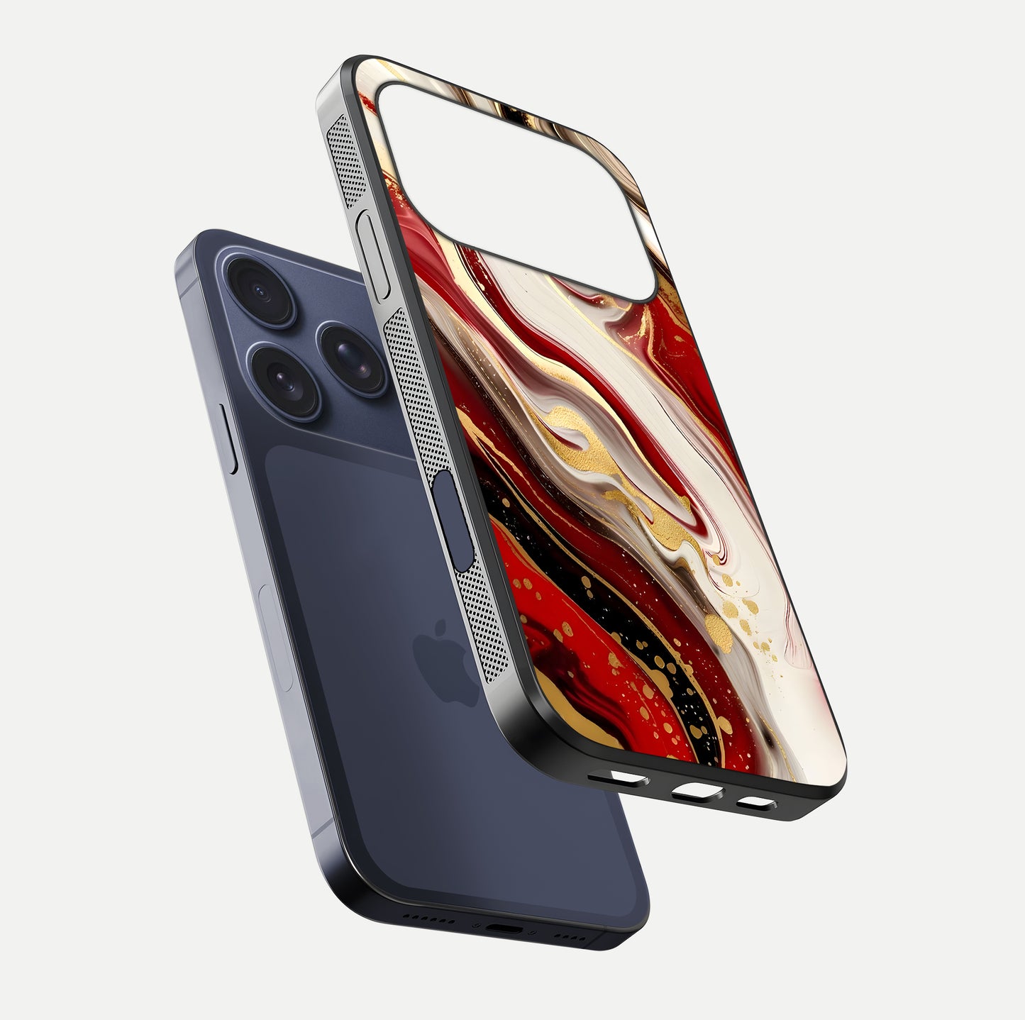 Red & White Marble Glass Case For iPhone 17 Pro