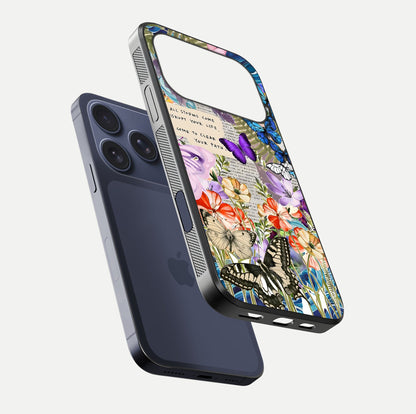 Storm Path Bloom Glass Case for iPhone 17 Pro floating dual-view mockup displaying gloss and pattern depth