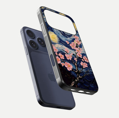 Van Gogh Scenery Glass Case for iPhone 17 Pro floating dual-view mockup displaying gloss reflection and HD quality
