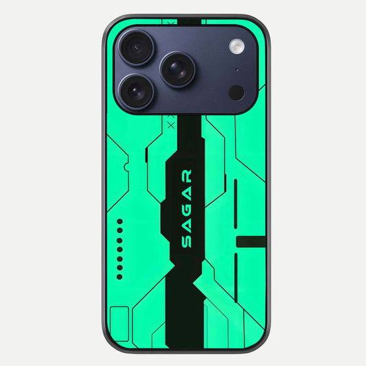 Aqua Tech CYBERPUNK Custom Name Glass Case For iPhone 16 Pro by Custom World